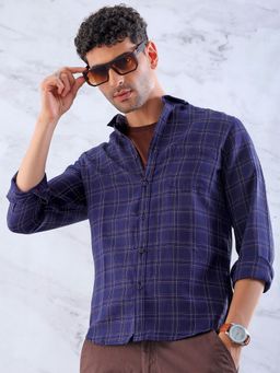 Hardsoda - By The Indian Garage Co Mens Navy Blue Slim Fit Checkered Casual Shirt