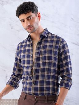 Hardsoda - By The Indian Garage Co Mens Navy Blue Slim Fit Checkered Casual Shirt