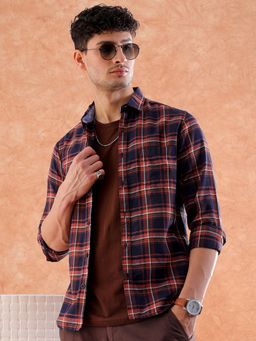 Hardsoda - By The Indian Garage Co Mens Navy Blue Checkered Casual Shirt