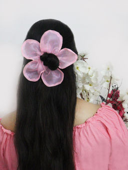 Soho Boho Studio - Blush Pink Organza Sheer Flower Scrunchie