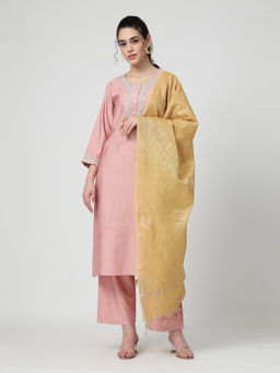 Zelena - Polyester Maternity Kurta Pant and Dupatta - Peach