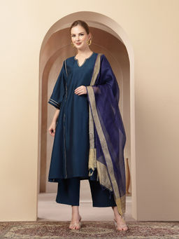 Zelena - Cotton Maternity Kurta Pant and Dupatta - Teal