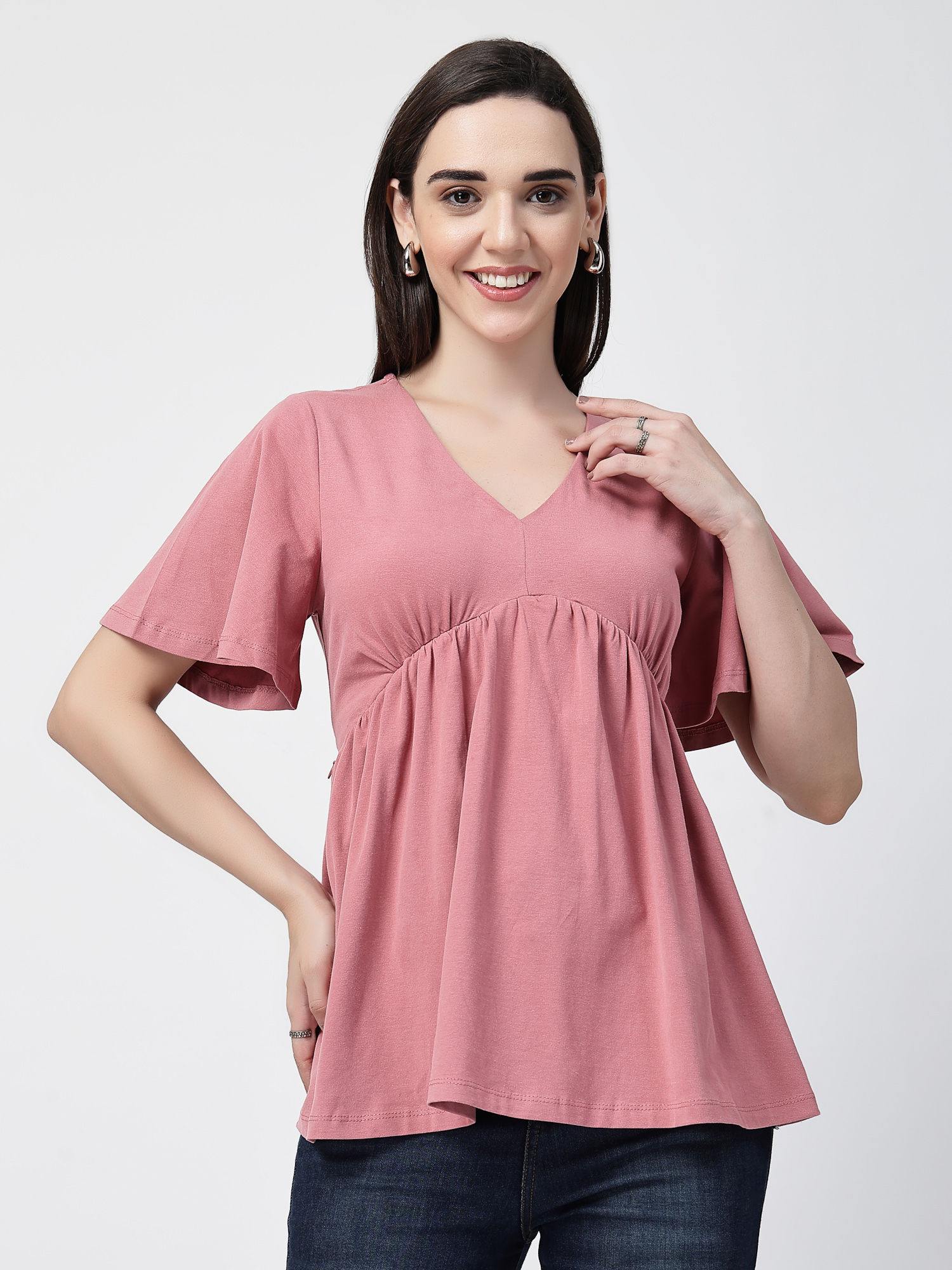 zelena Cotton Stretch Maternity Top - Deep Salmon-picture-17