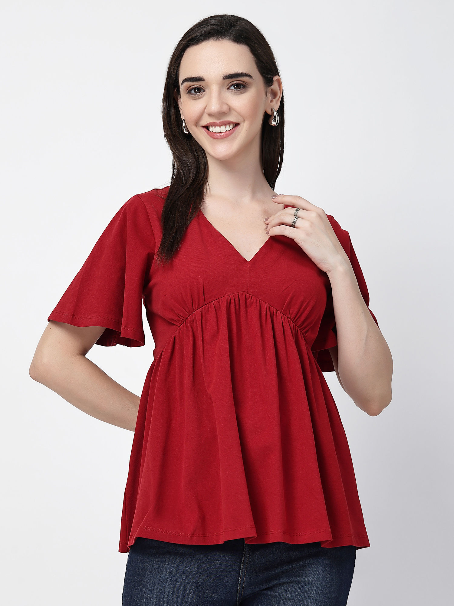zelena Cotton Stretch Maternity Top - Red-picture-13
