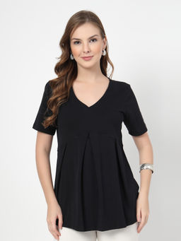 Zelena - Cotton Stretch Maternity Top - Black