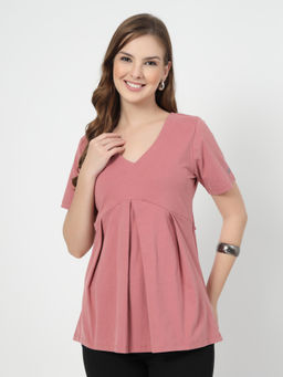 Zelena - Cotton Stretch Maternity Top - Deep Salmon