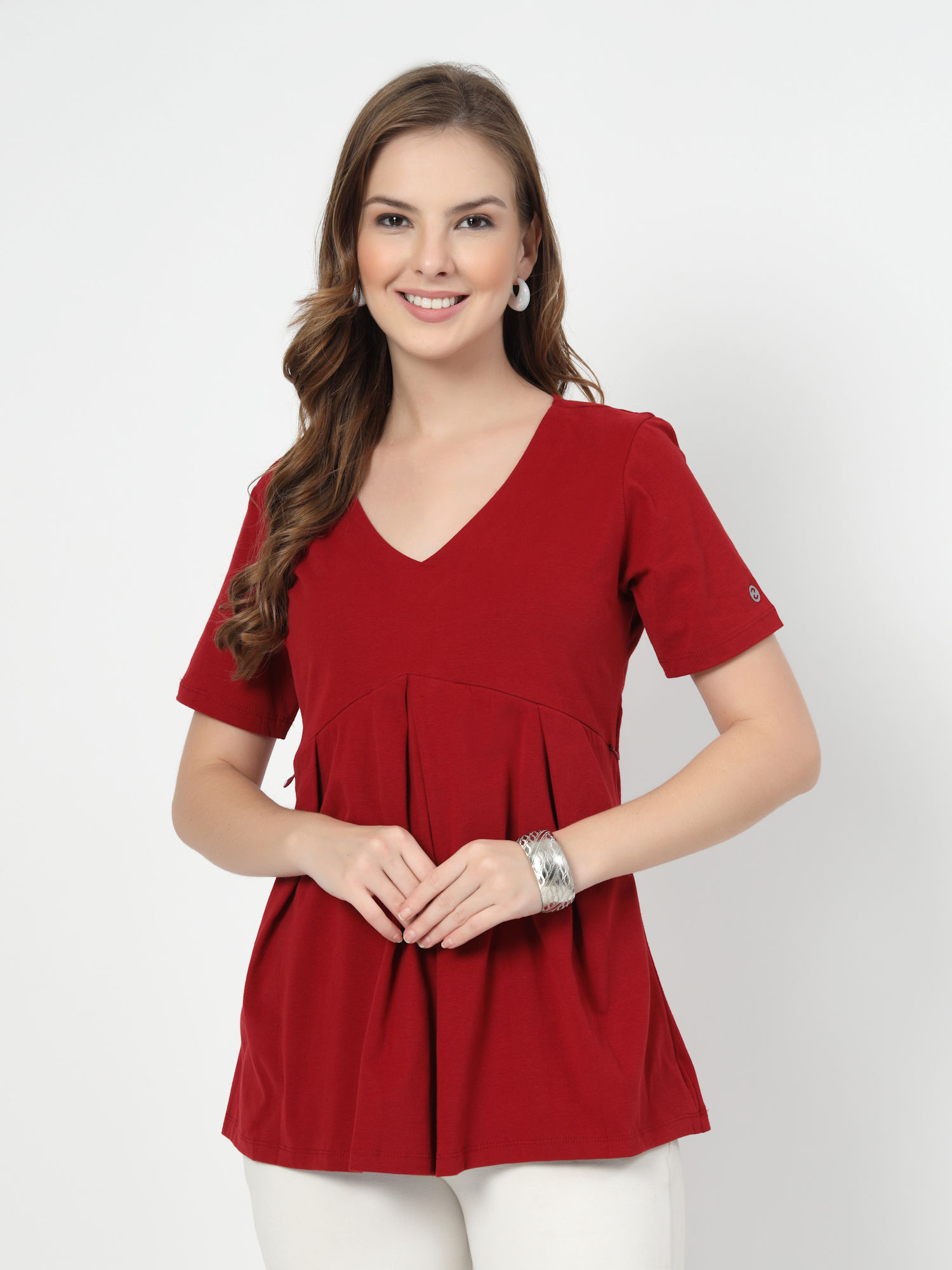 zelena Cotton Stretch Maternity Top - Red-picture-19