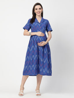 Zelena - Cotton Maternity Shirt Dress - Blue