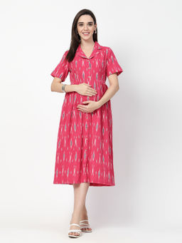 Zelena - Cotton Maternity Shirt Dress - Rani Pink