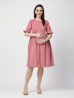 Zelena - Cotton Stretch Maternity Dress - Deep Salmon