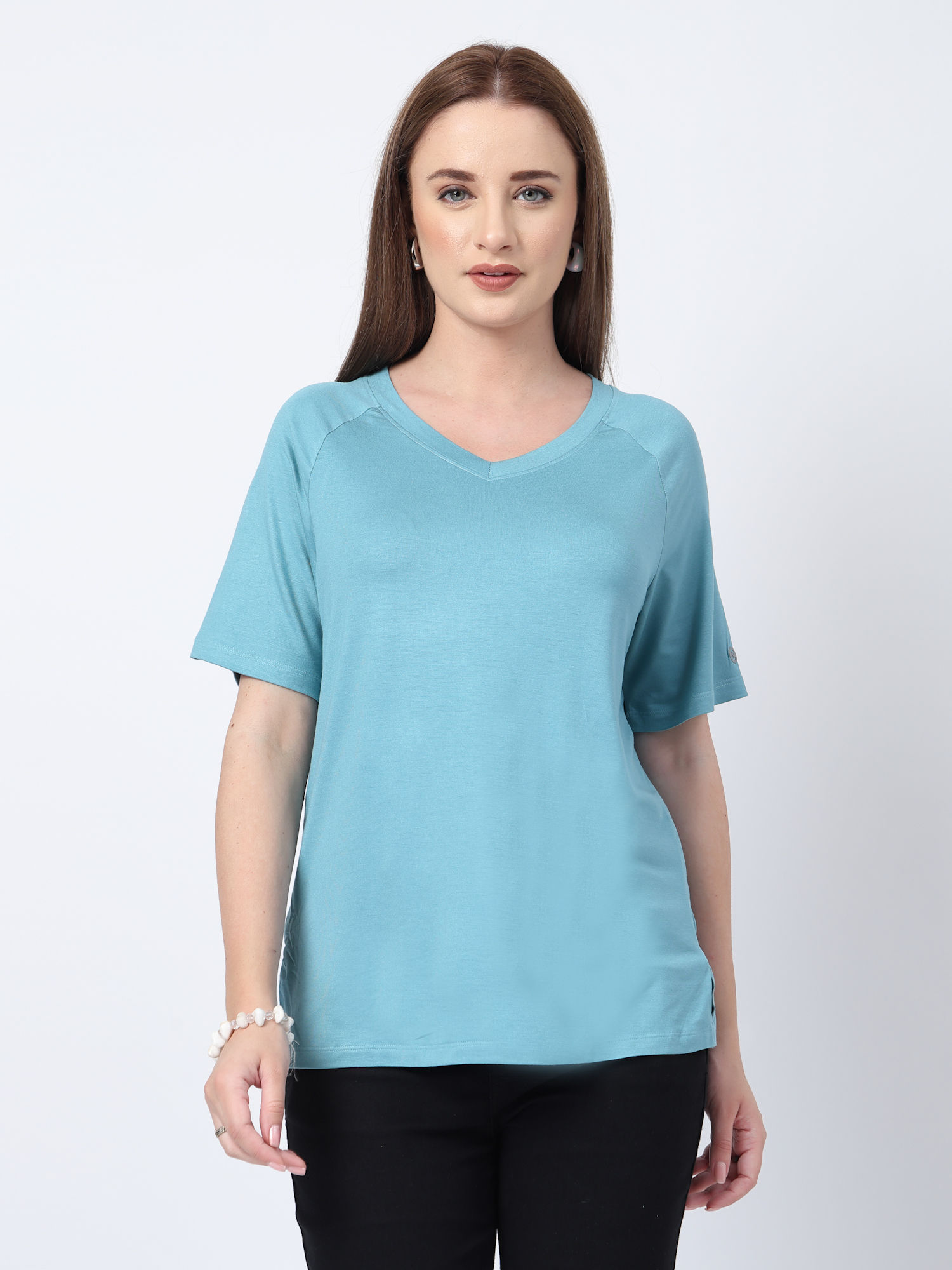 zelena Viscose Lycra Maternity Top - Sea Green-picture-37