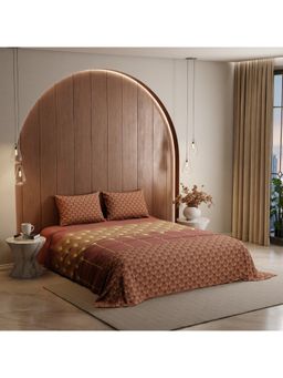 Stoa Paris - Brown Satin Cotton Printed King Bedsheet with 2 Pillow Covers