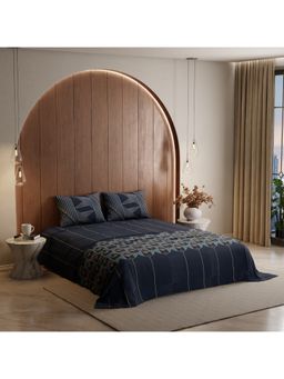 Stoa Paris - Navy Blue Printed King Bedsheet with 2 Pillow Covers