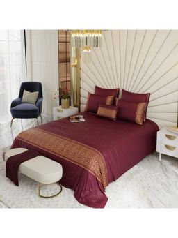 Stoa Paris - Maroon Sapphire King Bedsheet with 4 Pillow Covers & Cushions