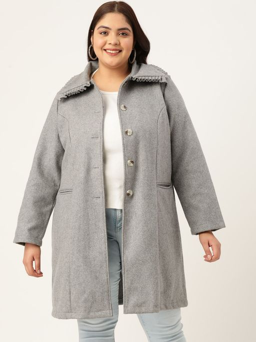 Buy theRebelinme Plus Size Women Grey Solid Color Spread Collar