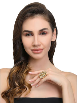 Accessher - Gold Toned & White Pearl Stone Studded Ring