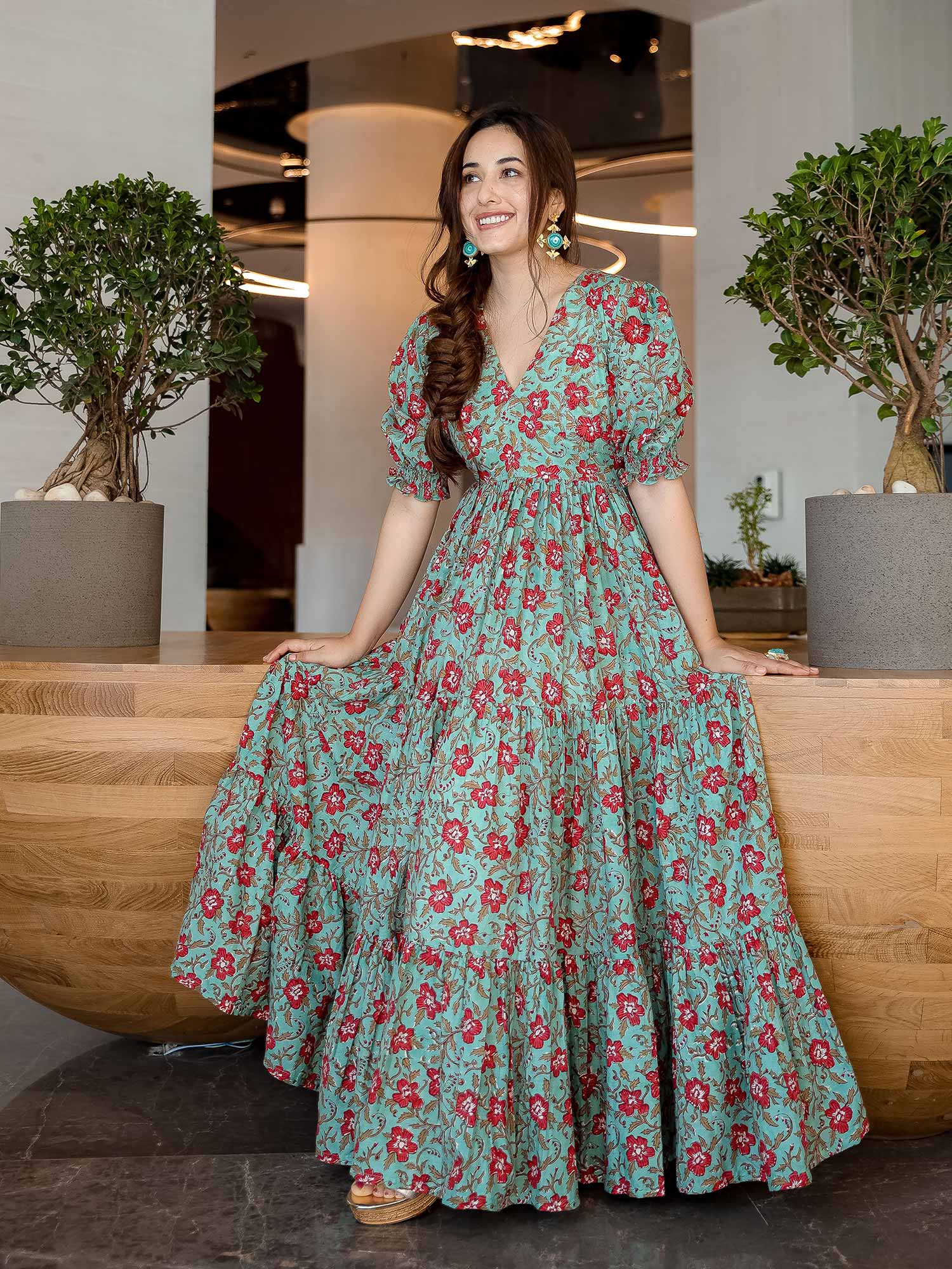 Buy Aachho Green Lush Cotton Dress 