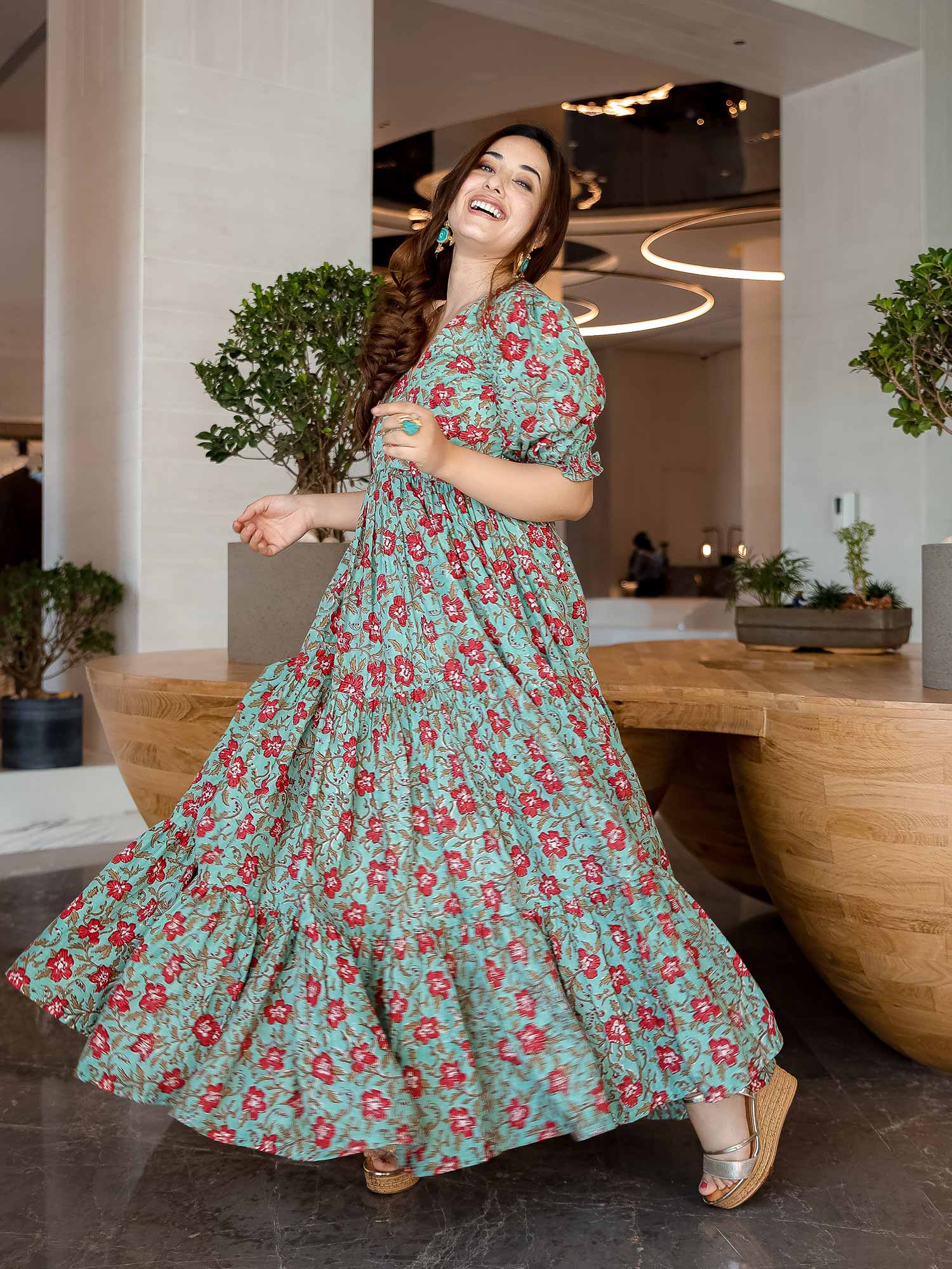 Buy Aachho Green Lush Cotton Dress 