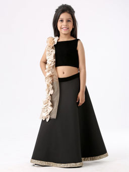 Pink Cow - Black Solid Lehenga And Choli With Dupatta (Set Of 3)