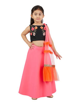 Pink Cow - Pink Embellished Ghagra Choli and Dupatta (Set of 3)
