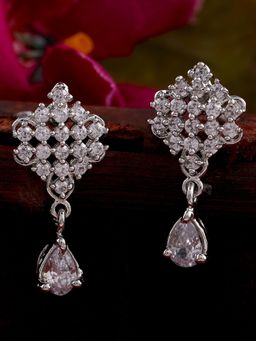 Estele - Rhodium Plated Zircon Crystal Drop Earrings for Women