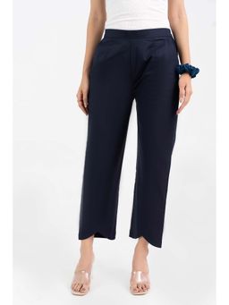 GulaboSitabo - Navy Blue Pure Cotton Solid Pant with Leaf Bottom