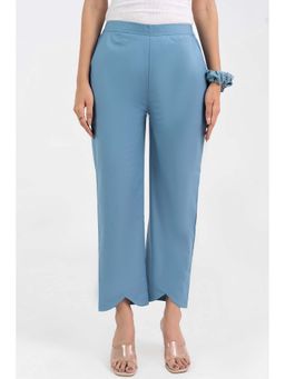 GulaboSitabo - Light Blue Pure Cotton Solid Pant with Leaf Bottom