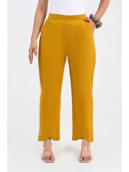 GulaboSitabo - Mustard Pure Cotton Solid Pant with Leaf Bottom