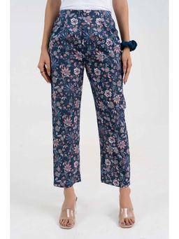GulaboSitabo - Blue Floral Printed Pure Cotton Pant