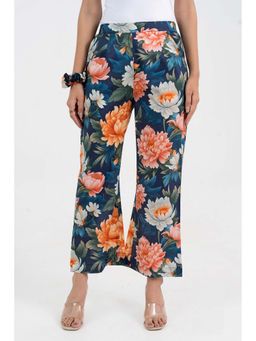 GulaboSitabo - Navy Blue Bold Floral Printed Pure Cotton Pant