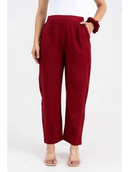 GulaboSitabo - Maroon Solid Viscose Pant with Pleated Bottom