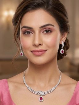 Accessher - Pink Stones Traditional Jewellery Set