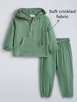 Hopscotch - Green Cotton Muslin Hoodie and Joggers
