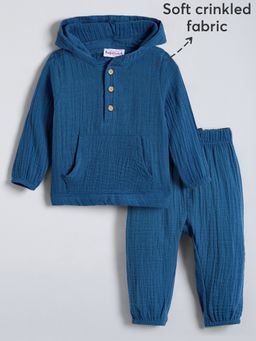 Hopscotch - Blue Cotton Muslin Hoodie and Joggers