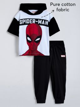 Hopscotch - Black Spider-Man Hooded Cotton T-shirt and Joggers