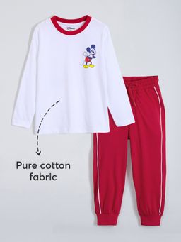 Hopscotch - White Mickey Sporty Stripe Cotton T-shirt and Joggers