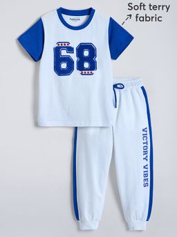 Hopscotch - Blue Cotton Colo block T-shirt and Ballon Fit Joggers