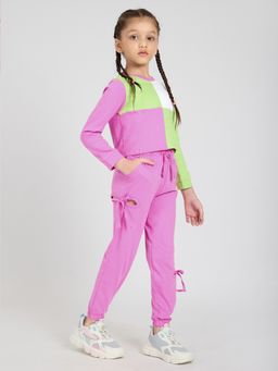 Hopscotch - Pink Colorblock Cotton Sweatshirt and Joggers