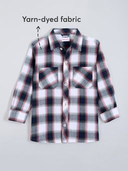 Hopscotch - Navy Blue Pure Cotton Oversized Checkered Shirt