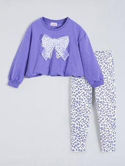 Hopscotch - Lavender Bow Applique Sweatshirt and Leggings