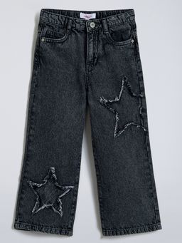 Hopscotch - Black Star Applique Cotton Wide Leg Jeans