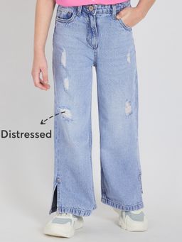 Hopscotch - Blue Pure Cotton Distressed Jeans