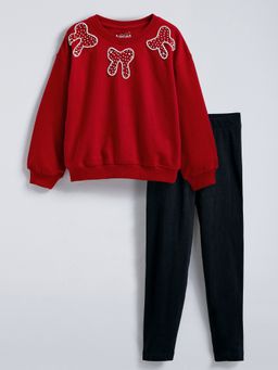 Hopscotch - Red Pearl Embellished Sweatshirt and Leggings