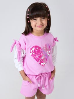 Hopscotch - Pink Sequin Embellished Cotton T-shirt and Shorts