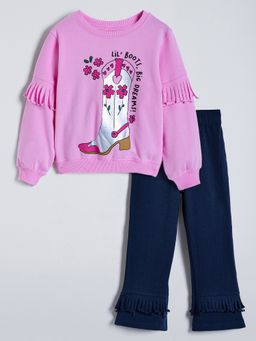 Hopscotch - Pink Boot Floral Sweatshirt and Pant