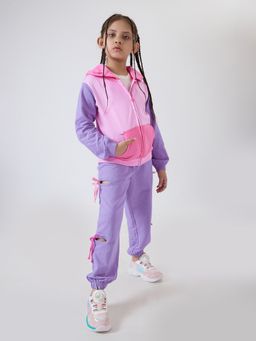 Hopscotch - Lavender Colour block Cotton Hoodie and Joggers