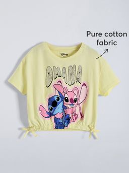 Hopscotch - Yellow Lilo Stitch Bow Detail Cotton Top