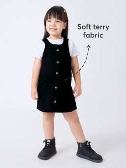 Hopscotch - Black Pure Cotton Pinafore with T-shirt
