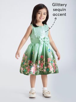 Hopscotch - Green Sequin Embellished Party Dress