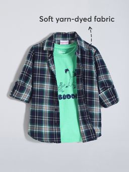 Hopscotch - Navy Blue Hakuna Matata Trio Cotton Shirt with T-shirt